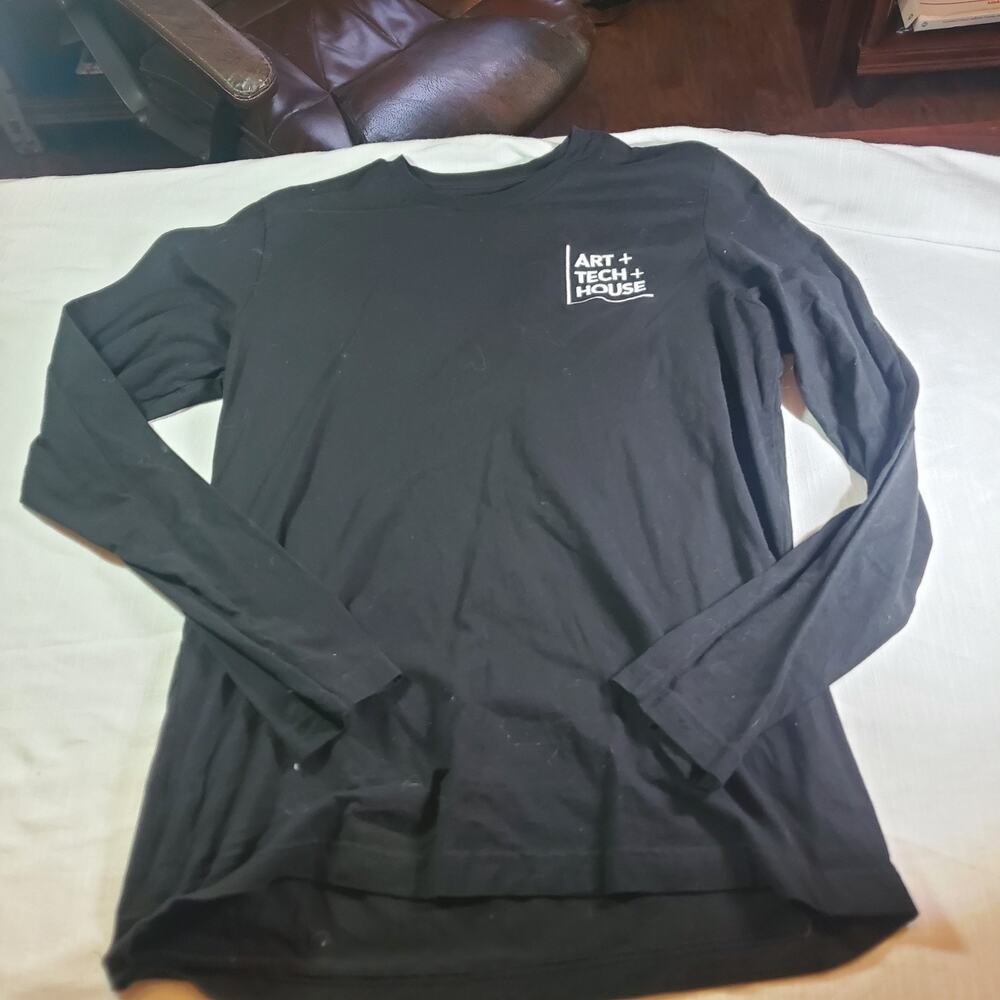 Boy's Long Sleeve Graphic T-Shirt Large L Black Art Tech House Crew Neck